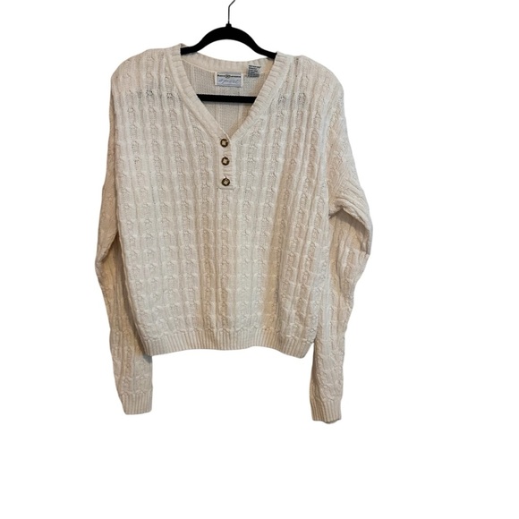 Vintage Maggie Lawerence Sport White Cotton Blend Cable Knit Sweater Size Small - Picture 1 of 12